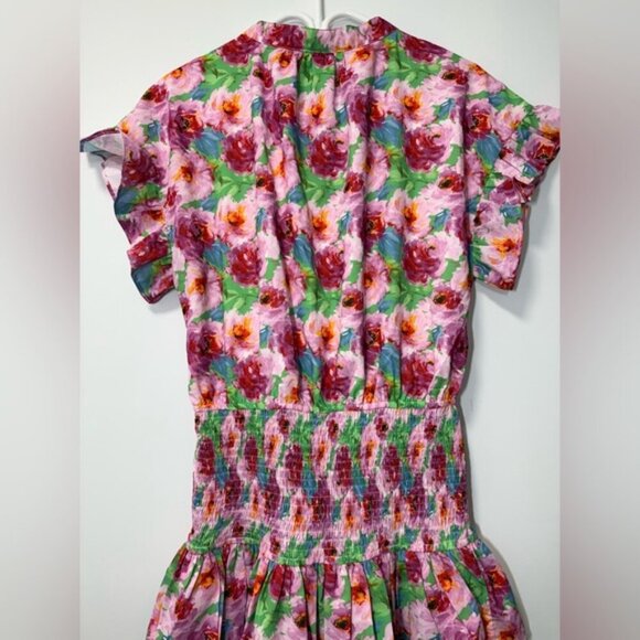 NWT 3rd + fourth Peony Print Smocked Mini Dress with Ruffle Sleeves size L - Picture 8 of 9